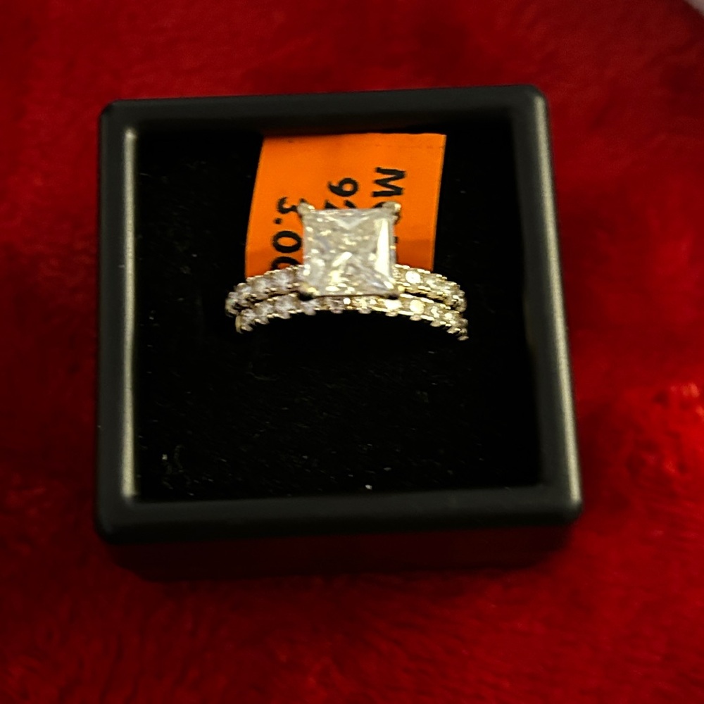 Luxury‎ Square Moissanite Diamond gold wedding bridal set Women's Ring size 8